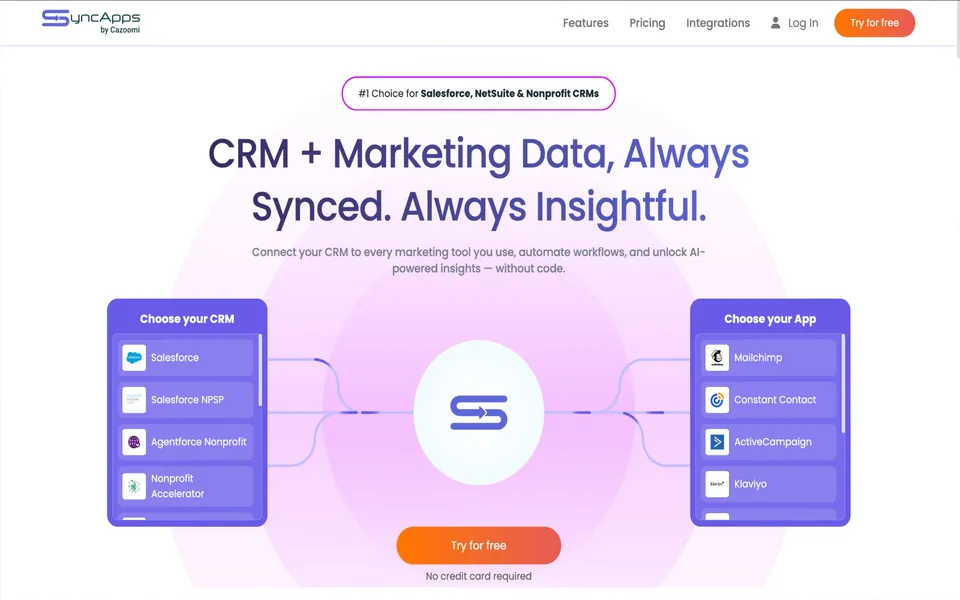 SyncApps by Cazoomi website